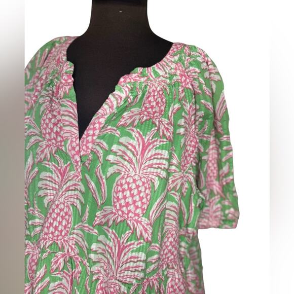 Crown & Ivy Pineapple Printed Peasant Dress Womens Size 2X Colorful Resortwear - Picture 3 of 8